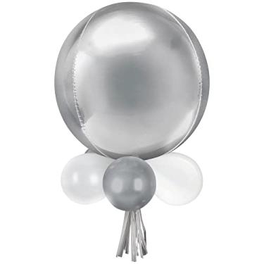 Imagem de Amscan 110842 Lustre de esfera de látex e folha de alumínio - 66 cm x 41 cm | Platina | 18 peças. Balão