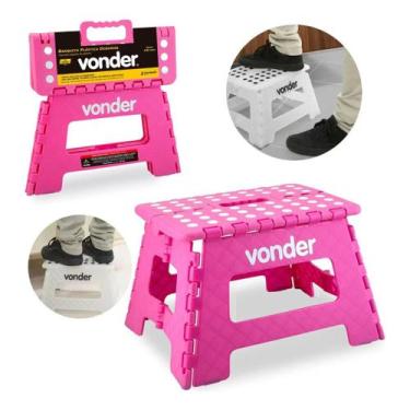 Imagem de Banco Plástico Dobrável Rosa - 22cm Vonder perfeito para Pesca Manicur