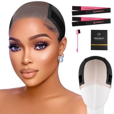 Imagem de Isshin Beauty Touca de peruca de renda feminina: 10 x 12 cm transparente com renda frontal suíça - Aderência de peruca antiderrapante para manter as perucas no lugar - Faixa elástica ajustável com