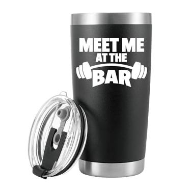 Imagem de Panvola Caneca de viagem Meet Me At The Bar para presente de halterofilismo a vácuo com isolamento a vácuo, treinador de ginástica, treino para pai, marido, namorado, irmão, aço inoxidável, tampa