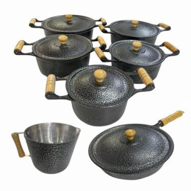 Imagem de Jogo de Panelas Alumínio Batido Fundido 7 Peças Craquelada Grossa com 