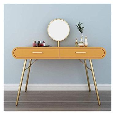 Imagem de Mesa de Maquiagem Escrita com Espelho, Mesa de Vestir, Computador Laptop Mesa com 2 Gavetas Grandes Estúdio Fotográfico Loja de Casamento (Cor: Branco) (Amarelo)