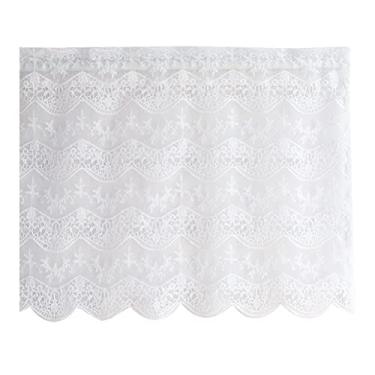 Imagem de LUOFDCLDDD Cortina, Sheer Voile cortina curta cortina capital bordado Valance cortina rede média janela tratamento para cozinha café bistrô casa de banho, 1 peça/branco/W * H 150 * 52 cm