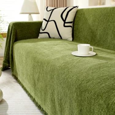 Imagem de 5JJJLOOOPP Capa de sofá impermeável 180 * 130 cm capa multiuso sofá com ou sem apoios de braço retangular tamanho grande liso elegante 2 lugares 3 lugares capa de cama chenille (cor 1 180 * 360 cm)