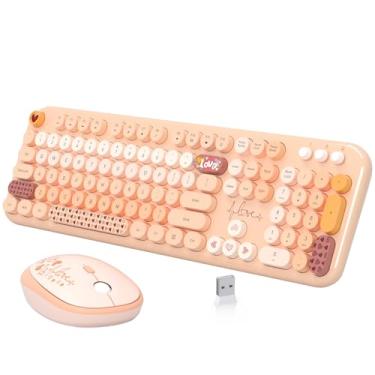 Imagem de Conjunto de teclado e mouse sem fio, conjunto de teclado e mouse, máquina de escrever sem fio colorida com 104 teclas redondas para MacBook, Windows, laptop, tablet, café