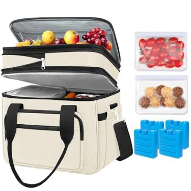 Imagem de Lancheira térmica grande expansível para homens 23L Heavy Duty Double Deck à prova de vazamento com 4 pacotes de gelo e 3 sacos de lanche para