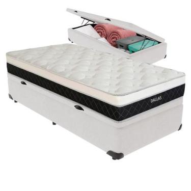 Imagem de Cama Box Baú e Colchão Dallas Molas V-Store 78x188x20, Branco
