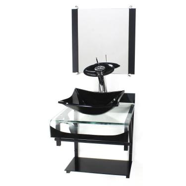 Imagem de Gabinete Vidro 40Cm Banheiro Curvado Duplo Pp Cuba Quadrada