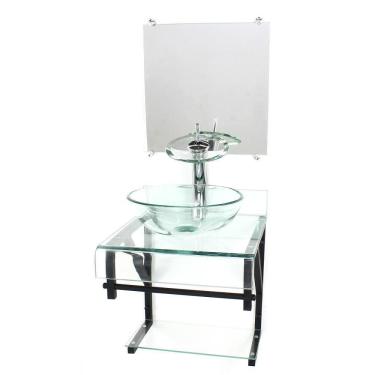 Imagem de Gabinete Vidro 40Cm Banheiro Curvado Duplo Pp Cuba Redonda