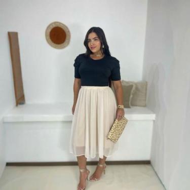Imagem de Saia Midi em Tule Moda Evangélica Feminina - Miss Flower, Bege, G