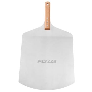 Imagem de FLYZZA Casca de pizza quadrada de 35 cm, espátula de pizza de aço inoxidável com alça ergonômica para assar no forno de pizza, descascar turing para pizza, massa e massa de pão