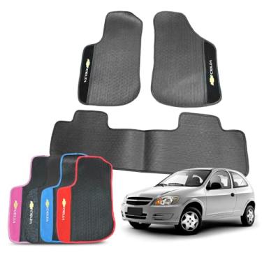 Imagem de Tapete Automotivo Celta 2000 a 2016 Borracha 3 Peças Traseiro Inteiriço Detalhe em Carpete Personalizado (Preto)