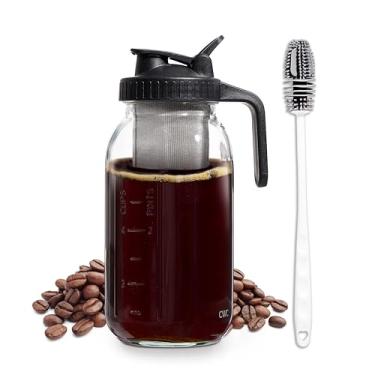 Imagem de COOK WITH COLOR Cafeteira Cold Brew – Jarro de vidro com filtro de aço inoxidável, frasco de vidro hermético, tampa e alça, ideal para café gelado e chá, inclui pincel, preto