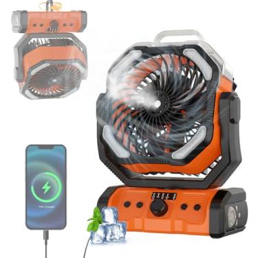 Imagem de SavvyMate Ventilador oscilante de acampamento de 20000 mAh - Ventilador de nebulização operado por bateria com temporizador, USB-C, motor duplo e luz LED para barraca, praia, local de trabalho