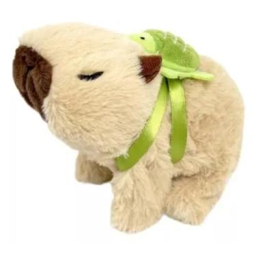 Imagem de Bichinho Capivara de Pelúcia com Tartaruga - Brinquedo Elétrico Interativo Faz Som e Se Move para Alegria das Crianças Menino Menina - Também Ideal Presente de Namorados Cores Bege e Marrom