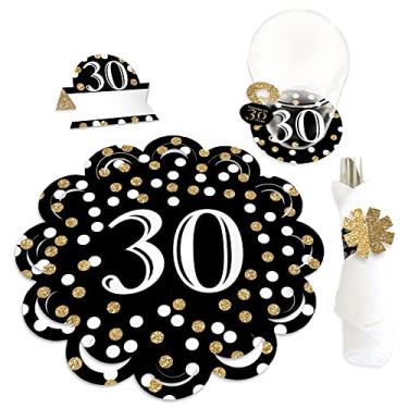Imagem de Big Dot of Happiness Carregador de papel e decorações de mesa para adultos de 30 anos – Ouro – Kit de carregamento – Conjunto para 8