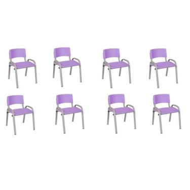 Imagem de Kit 8 Cadeira Iso Infantil Creche, Escola Base Cinza Lilas - Lauralan 