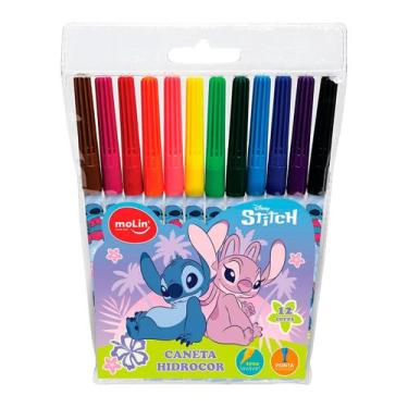 Imagem de Kit Canetinha Colorida Stitch 12 Cores Hidrocor Infantil - Molin