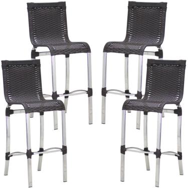 Imagem de Kit 4 Banquetas Em Alumínio E Fibra Sintética Jk Trama Preto
