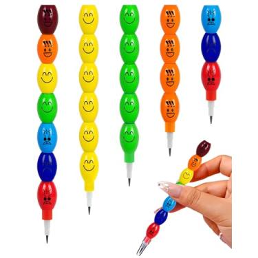 Imagem de DueHoppee Pacote com 32 lápis divertidos para crianças, lápis empilháveis 7 em 1 para lembrancinhas de festa, lindo ovo de Páscoa com rostos, grafite preto pré-afiado