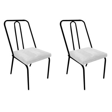 Imagem de Kit 02 Cadeira De Jantar Drika Office Escritório Recepção Ferro Preto Suede Branco - Am...