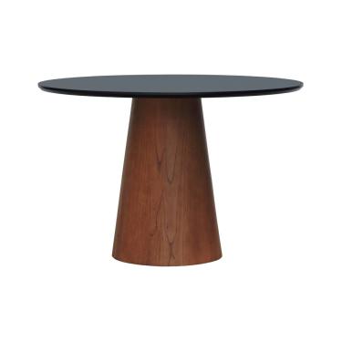 Imagem de Mesa De Jantar Base Cone Laminado Cinamomo Amêndoa Tampo ø150 Laqueado Preto