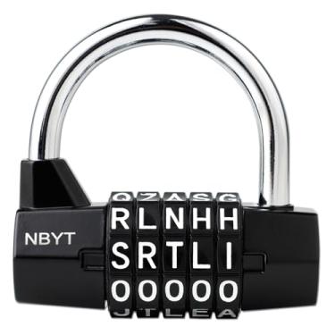 Imagem de NBYT Cadeado de combinação de letras de 5 mostradores - Trava de liga de zinco reinicializável (manilha resistente de 7 mm) para armários de academia/portões/bicicletas/armários