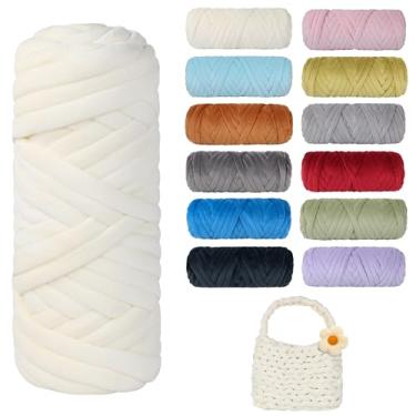Imagem de Fio grosso grosso para tricô, fio de tubo gigante de lã de cristal macio para projetos de kintting à mão - cobertor, cama de animais de estimação, travesseiro e bolsas (bege, 33 jardas)