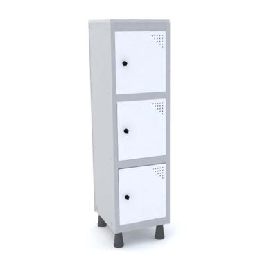 Imagem de Mini Roupeiro Aço 3 Portas Branco Tranca Cadeado - Pandin