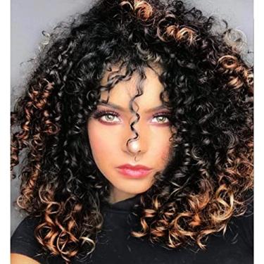 Imagem de rosmile Perucas Cacheadas Para Mulheres Negras - Cabelo Sintético Misto Castanho Afro-Americano, Peruca Afro Completa E Crespa Com Franja