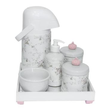 Imagem de Kit Higiene Espelhado Pote Porcelana Térmica Coroa Rosa Bebê - Potinho