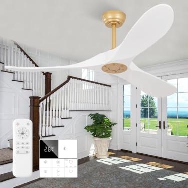 Imagem de Benicefun Ventilador De Teto Dourado 52" - Externo, Moderno, 3 Pás, Silencioso, Cc, Para Tetos Inclinados, Madeira Rústica, Sem Luz, Com Interruptor Parede E Controle Remoto, Gazebo, Pátio, Cozinha