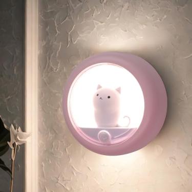 Imagem de Attivolife Luz Noturna Com Sensor De Movimento Gato, Luminária Parede Magnética Recarregável Armário E Regulável, Led Branco Quente Portátil, Decoração Fofa Para Quarto Menina, Banheiro, Corredor, E