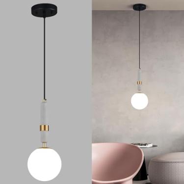 Imagem de ADCTHOME Luminária Pendente Moderna De Globo Concreto Dourado, Lustre Meados Do Século, Teto Com Abajur Vidro Branco Para Cozinha, Ilha, Sala Jantar E Quarto (Pacote 1)