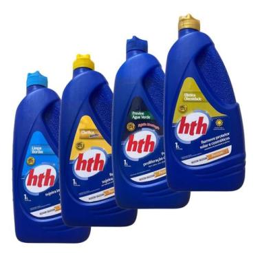 Imagem de Kit Clarificante, Algicida Manutenção, Limpa Bordas e Elimina Oleosida