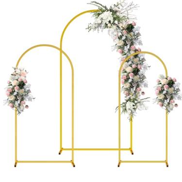 Imagem de Syzornk Conjunto De 3 Suportes Em Arco 6 Pés, 5 Pés E 4 Suporte Casamento Para Festa Aniversário, Chá Bebê, Estrutura Metal Com Balões Flores, Decoração Cerimônia Formatura, Dourado