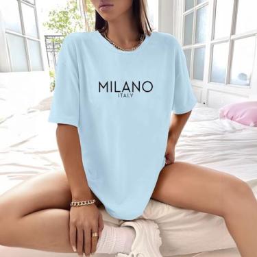 Imagem de Camisa Camiseta Feminina Estampada Milano Italy 100% Algodão Fio 30.1 