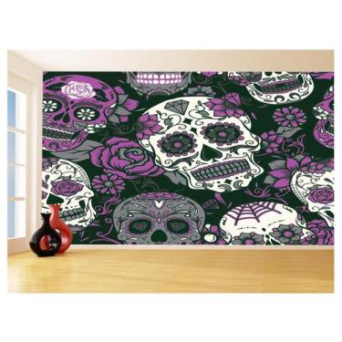 Imagem de Papel De Parede 3D Arte Caveiras Mexicanas Flor 3,5M Tra90 - Você Deco