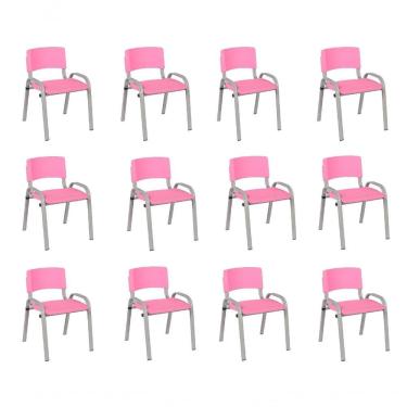 Imagem de Kit 12 Cadeira Iso Infantil Creche, Escola Base Cinza Rosa