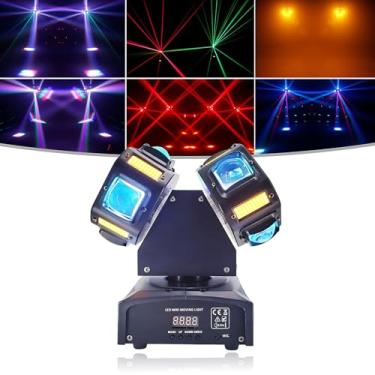 Imagem de Luz de DJ com cabeça móvel dupla dinâmica - Sistema híbrido de 16 LEDs (feixes RGBW de 10 W + estroboscópios dourados de 5 W), rotação do eixo X/Y, mudança de cor ativa por som