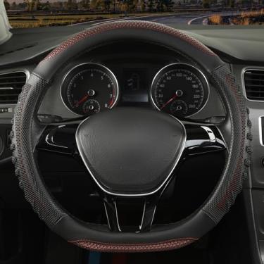 Imagem de WJMZ Capa de volante em forma de D, ótima aderência com orifício de favo de mel 3D, design esportivo antiderrapante, universal 38 cm (preto com bordô)