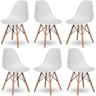 Imagem de Conjunto com 6 Cadeiras Eiffel Brancas – Design Moderno com Base de Madeira Pé Palito