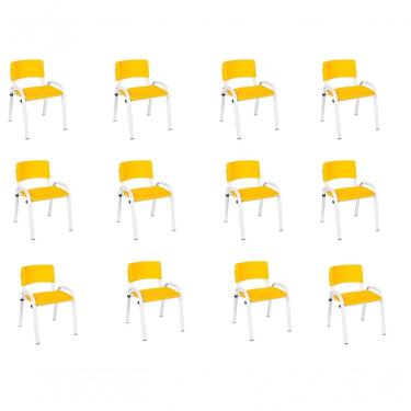 Imagem de Kit 12 Cadeiras Infantil Iso, Escola, Base Branca- Amarelo