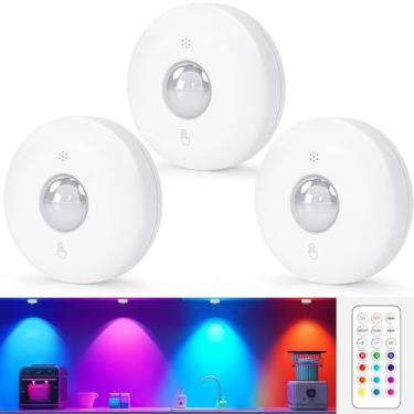 Imagem de Aokpsrt Luzes de disco LED com controle remoto, luzes de torneira operadas por bateria de 13 cores, regulador de intensidade e temporizador, luz fixa sem fio para armário, quarto, cozinha, branca, 3