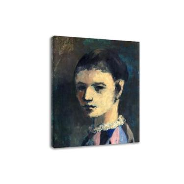 Imagem de Arte de parede famosa Picaso, reproduções de pintura a óleo, "cabeça de arlequim", decoração de impressão em tela abstrata Picaso, pôster de parede moderno em tela 70 x 93 cm emoldurado