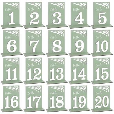 Imagem de FYSUIMU 20 peças de números de mesa de madeira verde sálvia com suportes de 1 a 20 placas de madeira para recepção de casamento, chá de panela, eventos, suprimentos de catering