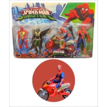 Imagem de Brinquedo Infantil Kit Homem Aranha Moto E Abutre Vilão Bonecos, Brinq