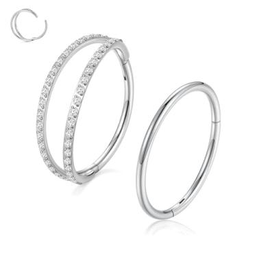 Imagem de PEAKLINK G23 Anel de titânio com nariz duplo para septo 20G/18G/16G Helix Daith Rook Tragus cartilagem concha argola brinco articulado segmento piercing joia para mulheres homens 6 mm a 12 mm