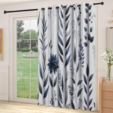 Imagem de Divisória de parede de cortina de divisão azul marinho, folhas monocromáticas simplistas boho e motivos florais tons frios, para quarto, jardim de infância, sala de estar, L 213 x C 213 cm, azul