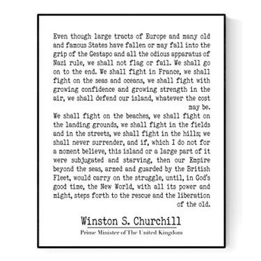 Imagem de Citação de Winston Churchill | Discurso We Shall Fight Them On The Beaches | 2ª Guerra Mundial | Segunda Guerra Mundial | Decoração de sala de estar | Impressão artística (20 x 25)